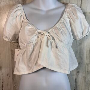 Aritzia Sunday Best NWT Kaia Crop Tee S | White | Flutter Sleeve | MSRP $35